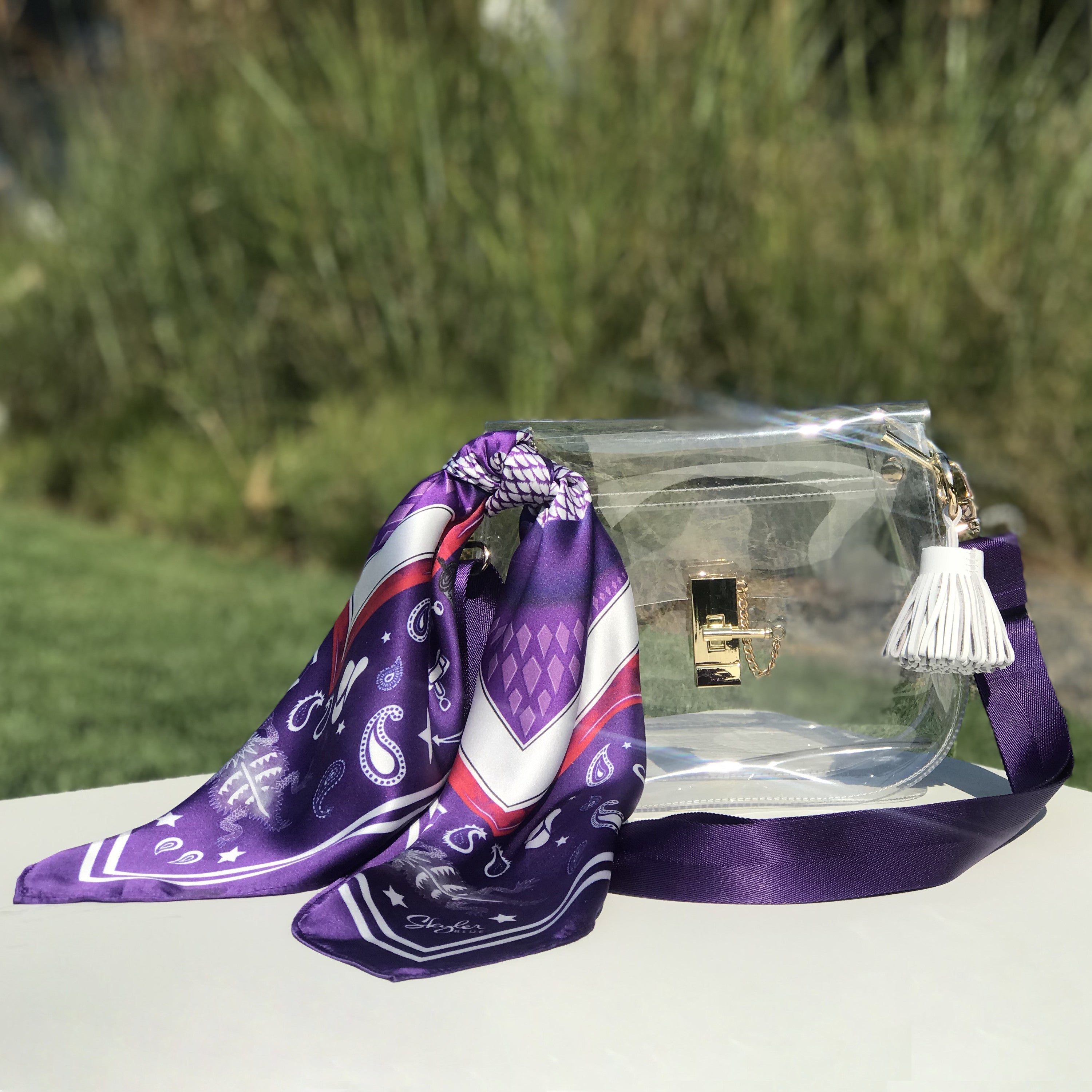 louis vuitton clear bag with scarf